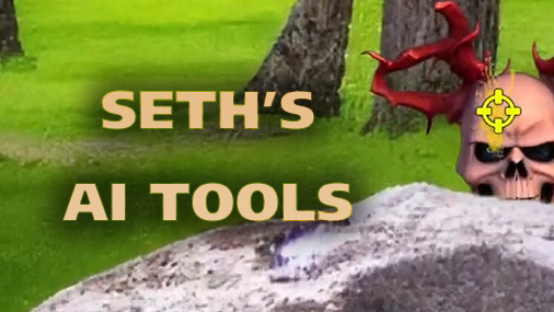 An image that says "Seth's AI tools" next to a bad-ass skeleton that was generated by stable diffusion